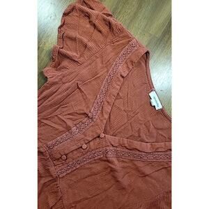 Boho Burnt Orange Peplum Flutter Sleeve Cropped Top Fairycore Cottagecore M